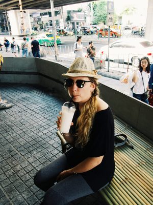 Julie drinking a smoothie - Bangkok